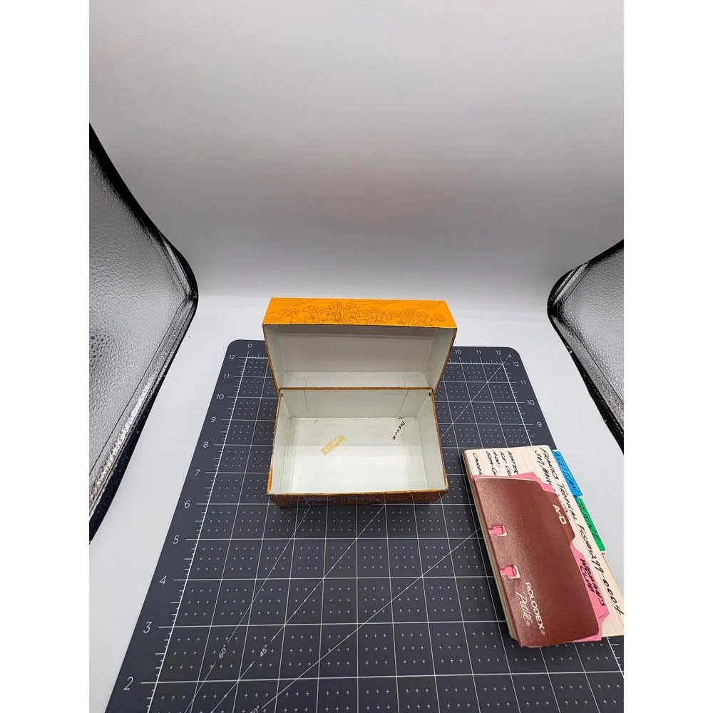 Vintage Syndicate Mfg Americana Metal Index Card Box Orange Eagle Liberty Bell